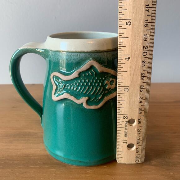 Whitefish Pottery Fish Coffee Mug Ceramic Whitefish Montana Handmade Green - Picture 6 of 9